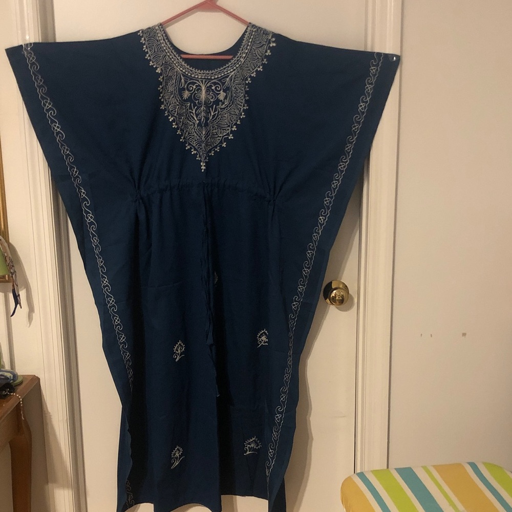 Embroidered Navy Caftan Dress